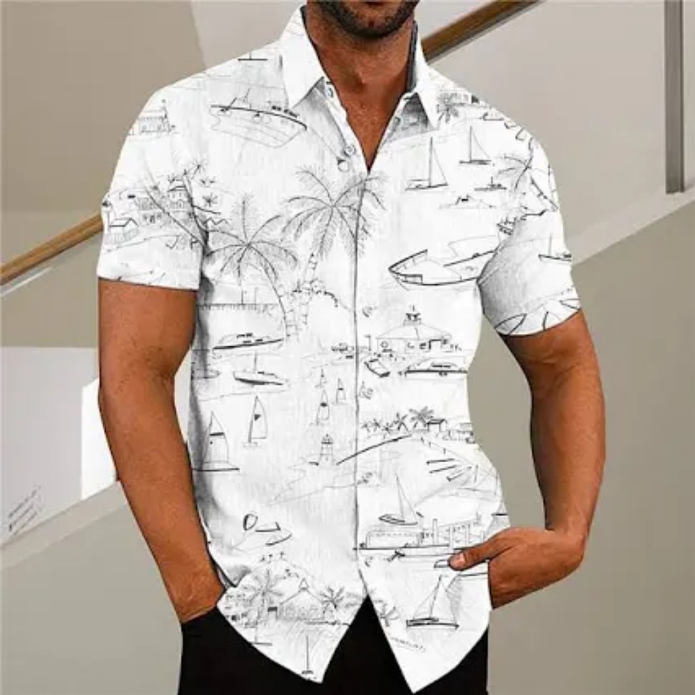 J. Crew White Casual Button Down Shirt with Tropical Print, Sz L
